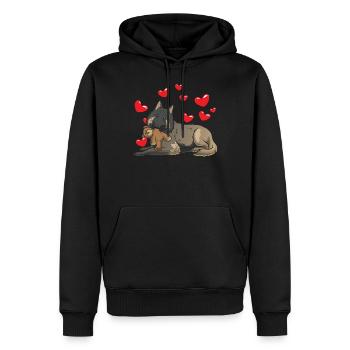 Chien tervuren avec peluche et de nombreux coeurs - Sweat à capuche Premium bio Homme - noir - Devant - Nico (187cm)