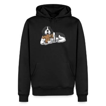 Chien de Landseer avec peluche - Sweat à capuche Premium bio Homme - noir - Devant - Nico (187cm)