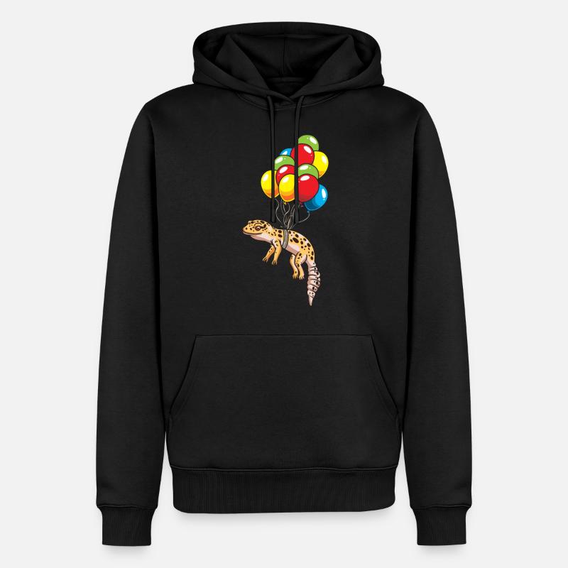 Leopardgecko mit Luftballons Geschenk - Männer Premium Bio Hoodie - Schwarz