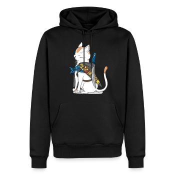 Chat samouraï avec katana sabre dans le style japon - Sweat à capuche Premium bio Homme - noir - Devant - Nico (187cm)