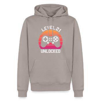 21. Geburtstagsgeschenk, 21 Jahre alt, Level 21 entsperrt - Männer Premium Bio Hoodie - Taupe - Vorne - Nico (187cm)