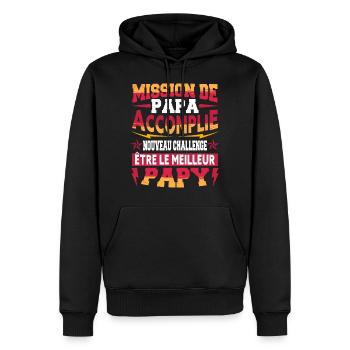 Annonce Grossesse Papy Bientôt Grand-Père - Sweat à capuche Premium bio Homme - noir - Devant - Nico (187cm)