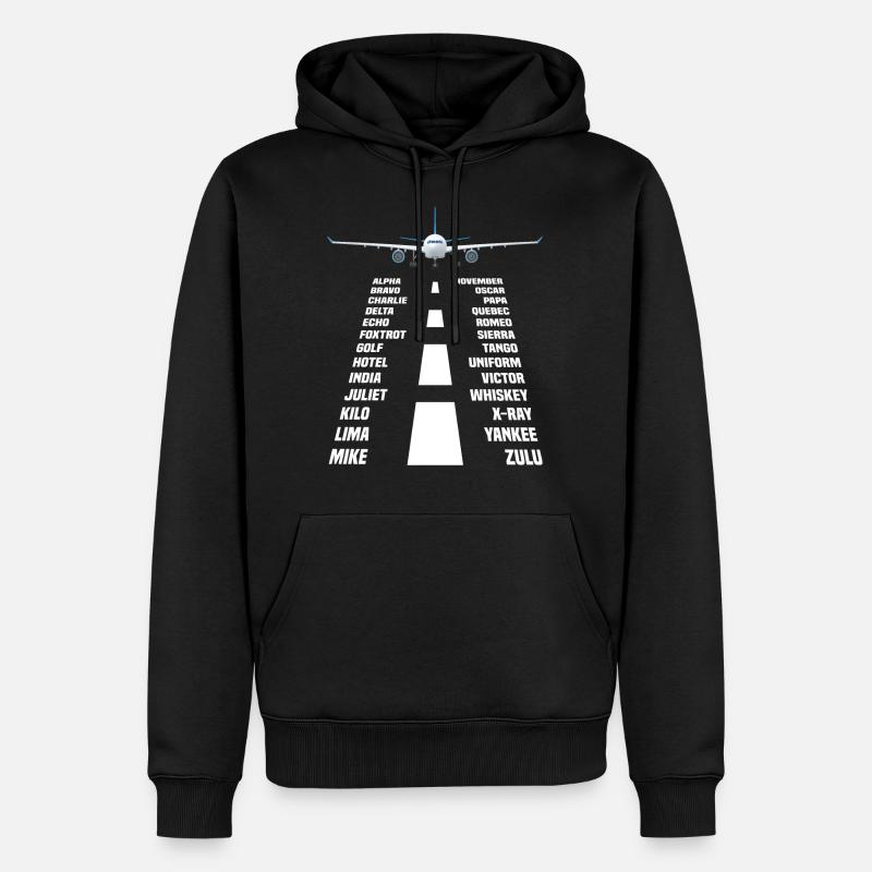 Avion pilote alphabet phonétique - Sweat à capuche Premium bio Homme - noir