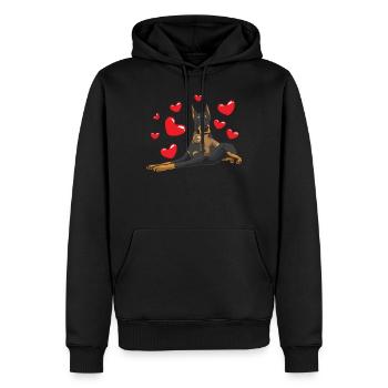 Dobermann mit Kuscheltier - Männer Premium Bio Hoodie - Schwarz - Vorne - Nico (187cm)