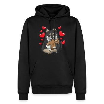 Chien de lapon finlandais avec animal en peluche - Sweat à capuche Premium bio Homme - noir - Devant - Nico (187cm)
