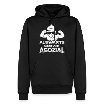 Auswärts sind wir asozial Ultras Fußball Fan Kurve - Männer Premium Bio Hoodie - Schwarz - Vorne - Nico (187cm)
