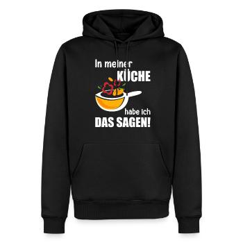 In meiner Küche habe ich das sagen lustiges Köchin - Männer Premium Bio Hoodie - Schwarz - Vorne - Nico (187cm)