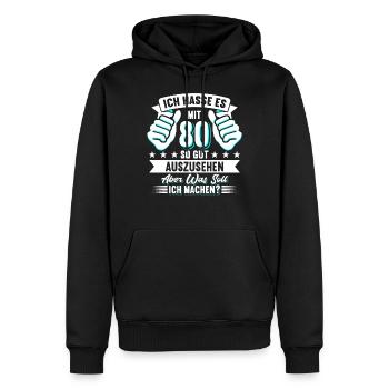80. Geburtstag - Männer Premium Bio Hoodie - Schwarz - Vorne - Nico (187cm)