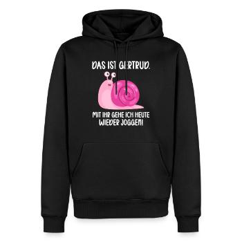 Das ist Gertrud mit ihr gehe ich joggen lustiges - Männer Premium Bio Hoodie - Schwarz - Vorne - Nico (187cm)