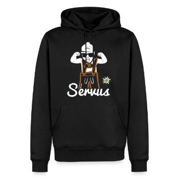 Servus Lederhose Tracht lustig Bayern - Männer Premium Bio Hoodie - Schwarz - Vorne - Nico (187cm)