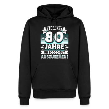 80 Geburtstag - Männer Premium Bio Hoodie - Schwarz - Vorne - Nico (187cm)