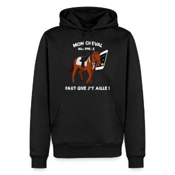 Humour Cheval avec portable, cadeau équitation - Sweat à capuche Premium bio Homme - noir - Devant - Nico (187cm)