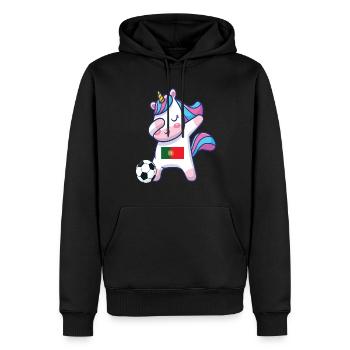 Dabbing Einhorn Fußball Portugal - Männer Premium Bio Hoodie - Schwarz - Vorne - Nico (187cm)