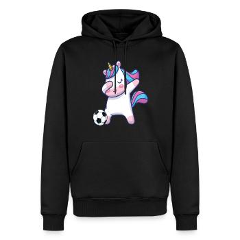 Dabbing Einhorn Fußball - Männer Premium Bio Hoodie - Schwarz - Vorne - Nico (187cm)