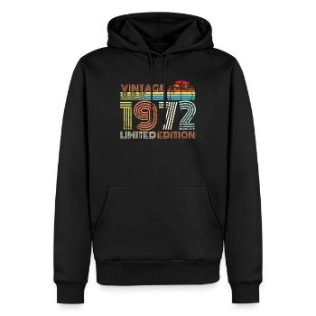 Date de juillet 1972 - Sweat à capuche Premium bio Homme - noir - Devant - Nico (187cm)