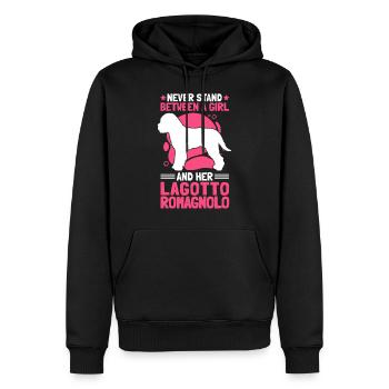 Girl with Lagotto Romagnolo Truffle Dog - Men’s Premium Organic Hoodie - black - Front - Nico (187cm)