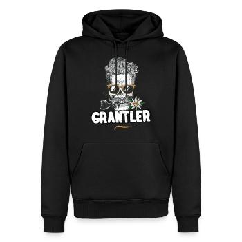 Grantler Totenkopf Bayern Bua Bayrischer Dialekt - Männer Premium Bio Hoodie - Schwarz - Vorne - Nico (187cm)