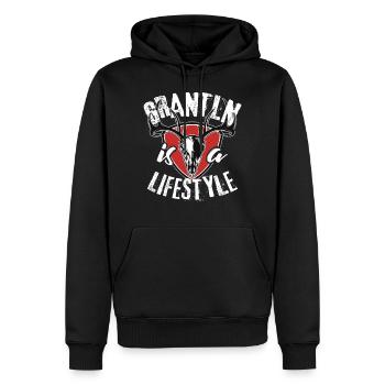 Grantln is a lifestyle Grantler Hirsch Bayern - Männer Premium Bio Hoodie - Schwarz - Vorne - Nico (187cm)