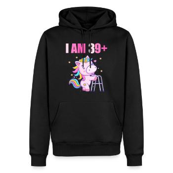 40 ans de licorne J’ai 39 ans+ 40 ans - Sweat à capuche Premium bio Homme - noir - Devant - Nico (187cm)