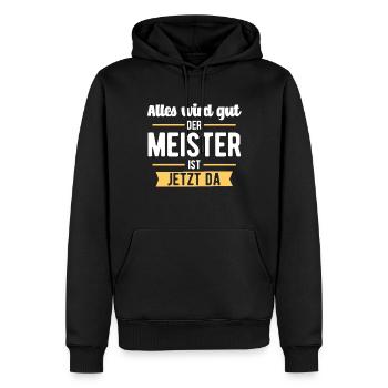 Der Meister ist jetzt da - Meisterprüfung Handwerk - Männer Premium Bio Hoodie - Schwarz - Vorne - Nico (187cm)
