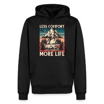 Weniger Komfort mehr Leben - Männer Premium Bio Hoodie - Schwarz - Vorne - Nico (187cm)