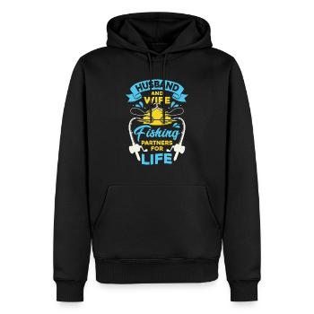 Pêche partenaire couple homme femme cadeau - Sweat à capuche Premium bio Homme - noir - Devant - Nico (187cm)