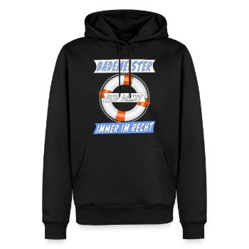 BADEMEISTER IMMER IM RECHT - Männer Premium Bio Hoodie - Schwarz - Vorne - Nico (187cm)