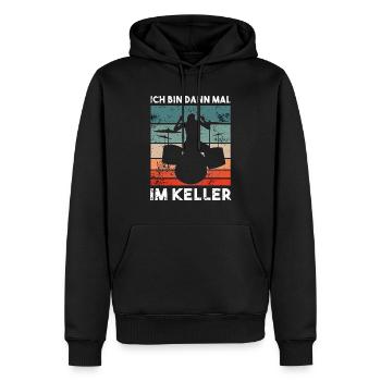 Ich bin dann mal im Keller - Drummer Geschenk - Männer Premium Bio Hoodie - Schwarz - Vorne - Nico (187cm)