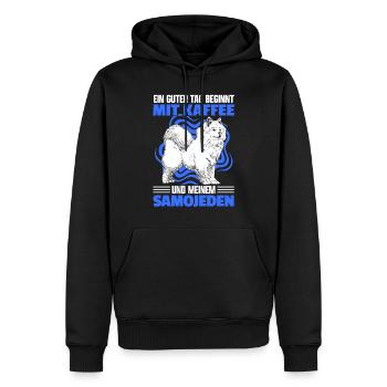 Samojede und Kaffee Schlittenhund Samojeden - Männer Premium Bio Hoodie - Schwarz - Vorne - Nico (187cm)