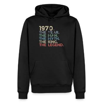 Jahrgang 1970 The Year Man Myth King Legend Retro - Männer Premium Bio Hoodie - Schwarz - Vorne - Nico (187cm)