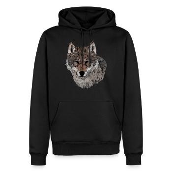 Wolf Tier Motiv Raubtier Tiergesicht Wolfsmotiv - Männer Premium Bio Hoodie - Schwarz - Vorne - Nico (187cm)
