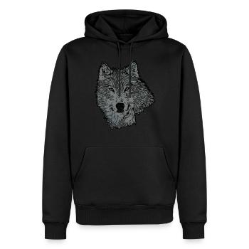Wolf animal motif - Sweat à capuche Premium bio Homme - noir - Devant - Nico (187cm)