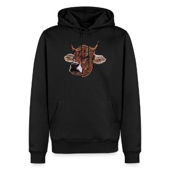 Vache vache vache motif animal visage animal motif impression - Sweat à capuche Premium bio Homme - noir - Devant - Nico (187cm)