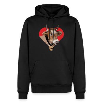 Kuh Bauer Kuhmotiv Tiergesicht Tier Motiv Aufdruck - Männer Premium Bio Hoodie - Schwarz - Vorne - Nico (187cm)