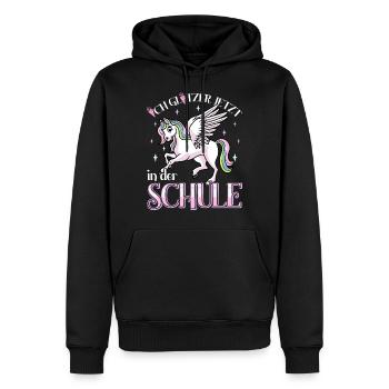 Schulkind Mädchen Einschulung mit Pegasus - Männer Premium Bio Hoodie - Schwarz - Vorne - Nico (187cm)