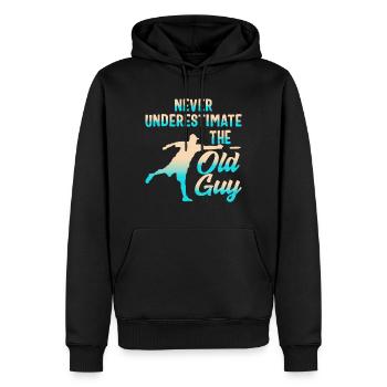 Never Underestimate The Old Guy, Disc Golf, Funny - Men’s Premium Organic Hoodie - black - Front - Nico (187cm)