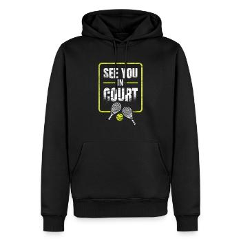 Coach de tennis Rendez-vous sur le court - Sweat à capuche Premium bio Homme - noir - Devant - Nico (187cm)