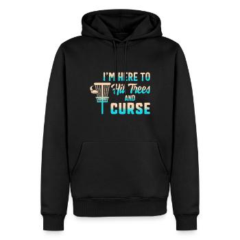 Je suis ici pour frapper les arbres et la malédiction, Disc Golf, - Sweat à capuche Premium bio Homme - noir - Devant - Nico (187cm)