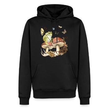 Aesthetic grenouille sur les champignons papillons nature - Sweat à capuche Premium bio Homme - noir - Devant - Nico (187cm)