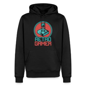 Retro Gamer Joystick - Männer Premium Bio Hoodie - Schwarz - Vorne - Nico (187cm)