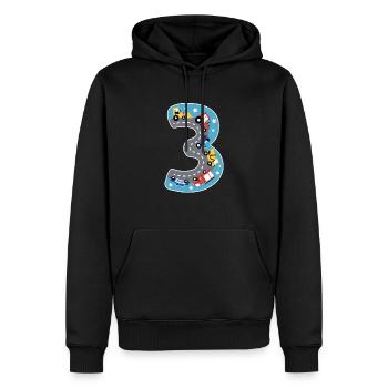 3e anniversaire - Véhicules de la police et des pompiers - - Sweat à capuche Premium bio Homme - noir - Devant - Nico (187cm)