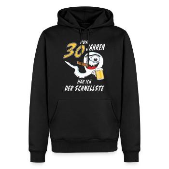 30 JAHRE SCHNELLSTE Spermie - Männer Premium Bio Hoodie - Schwarz - Vorne - Nico (187cm)