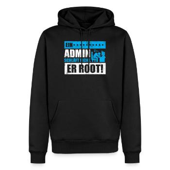 Ein Admin schläft nicht. Er root! - Männer Premium Bio Hoodie - Schwarz - Vorne - Nico (187cm)