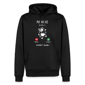 Ma vache m'appelle je dois y aller - Sweat à capuche Premium bio Homme - noir - Devant - Nico (187cm)