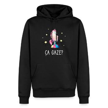 Licorne qui pète humour et sarcasme - ça gaze? - Sweat à capuche Premium bio Homme - noir - Devant - Nico (187cm)