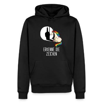 Erkenne die Zeichen Einhorn Mittelfinger Schatten - Männer Premium Bio Hoodie - Schwarz - Vorne - Nico (187cm)
