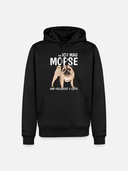Ich mag Möpse und vielleicht 3 Leute - Männer Premium Bio Hoodie - Schwarz