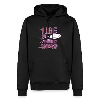 Frisbee throw things - Sweat à capuche Premium bio Homme - noir - Devant - Nico (187cm)