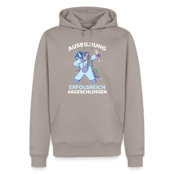 Ausbildung Bestanden Einhorn Azubi Auszubildende - Männer Premium Bio Hoodie - Taupe - Vorne - Nico (187cm)