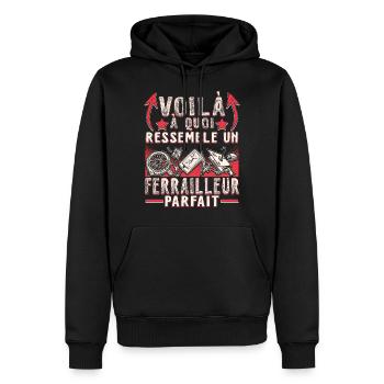 Ferrailleur Humour Ferraille - Sweat à capuche Premium bio Homme - noir - Devant - Nico (187cm)